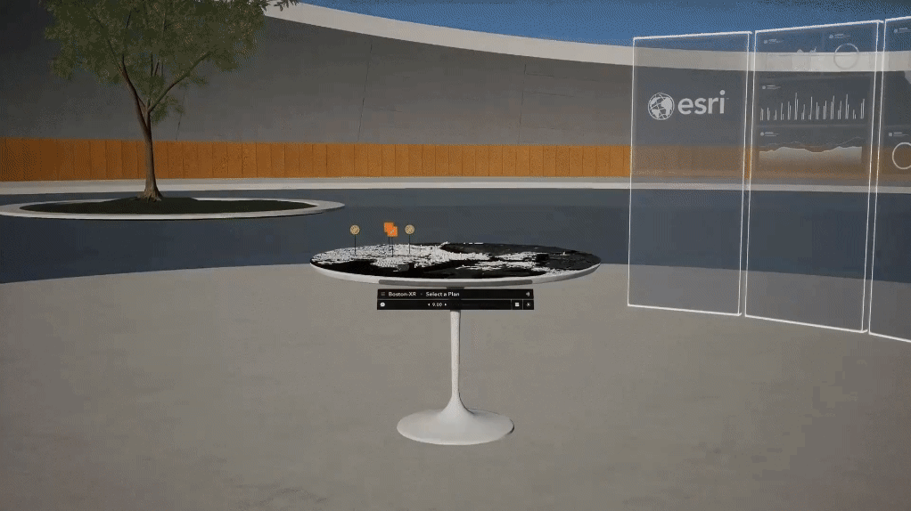 원탁에 있는 보스턴의 3D 모델을 XR로 확대한 GIF