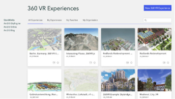 다양한 VR 환경 타일을 선택할 수 있는 360 VR Experiences 갤러리의 스크린 캡처
