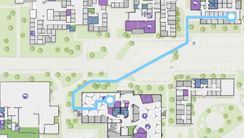 Map with route for wayfinding