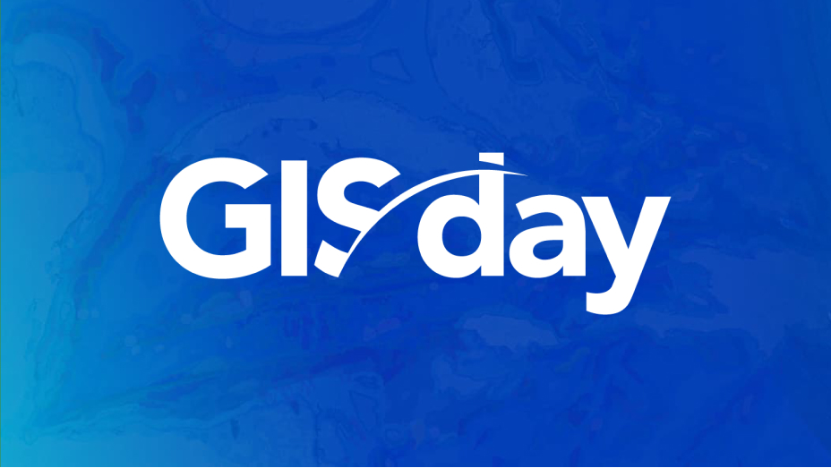 파란색 맵과 같은 배경의 GIS Day 로고